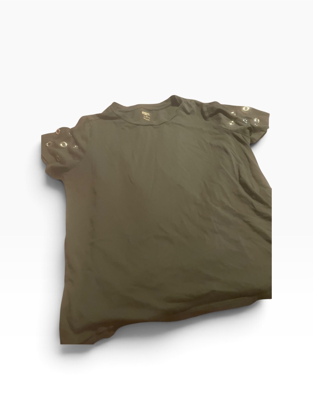 Michael Kors Olive Green Short Sleeve Tee with Accent Eyelets in gold size med